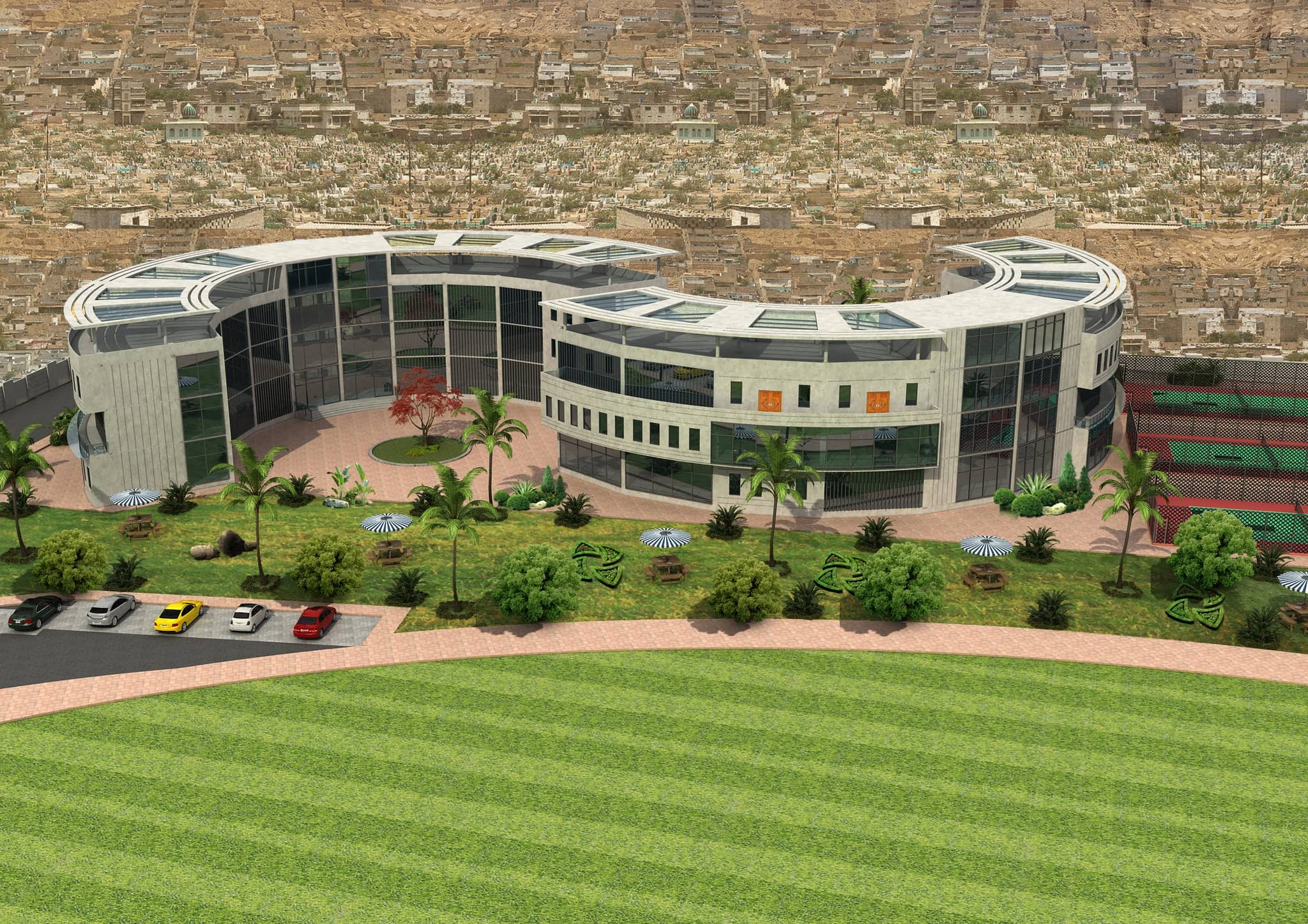 The proposed sports ground and pavilion — architect's render Bakhtiari Youth Centre, North Nazimabad, North Nazimabad, Karachi