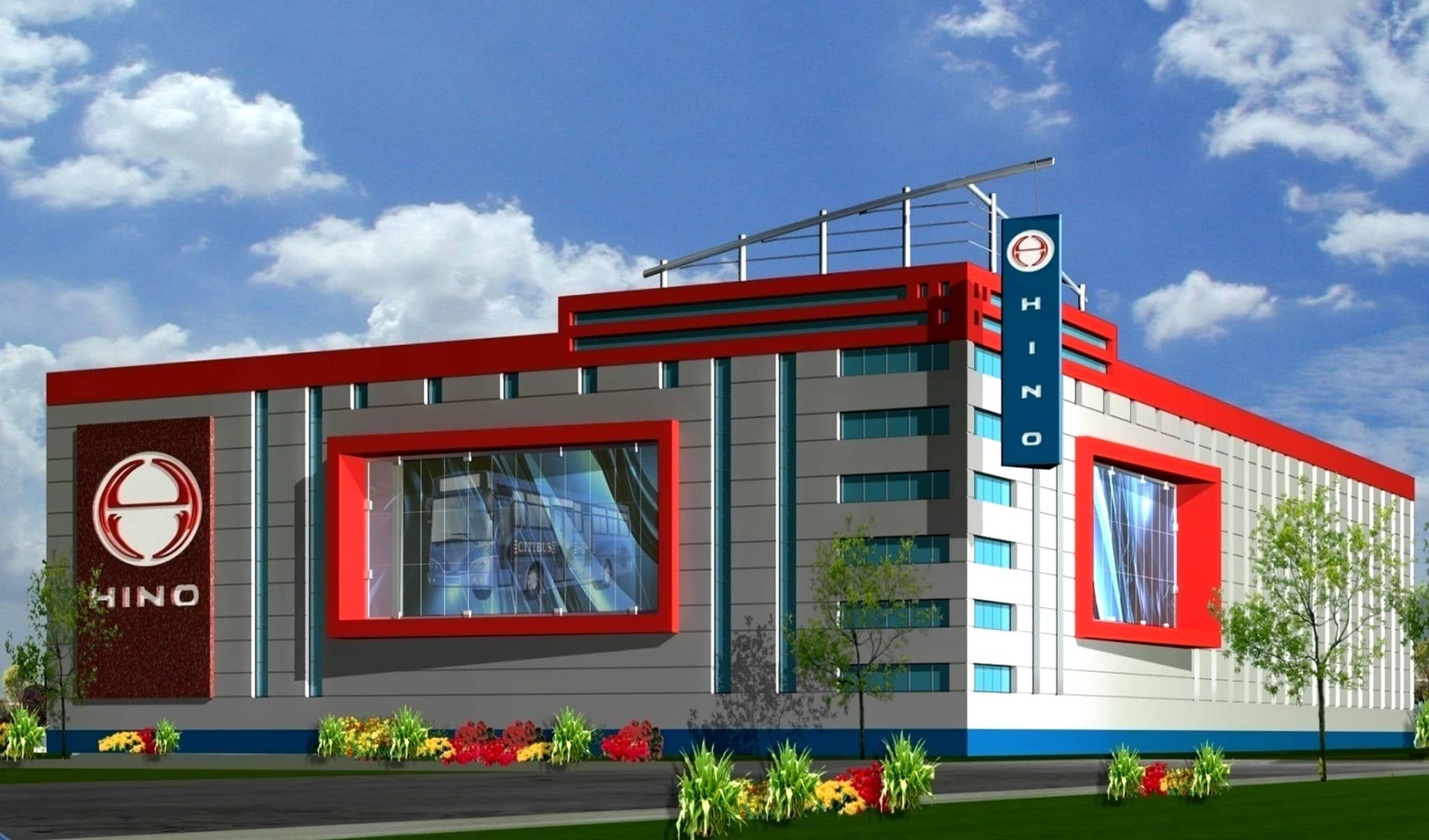 The showroom frontage — architect's render HinoPak Motors Limited, Multan, Multan, Punjab
