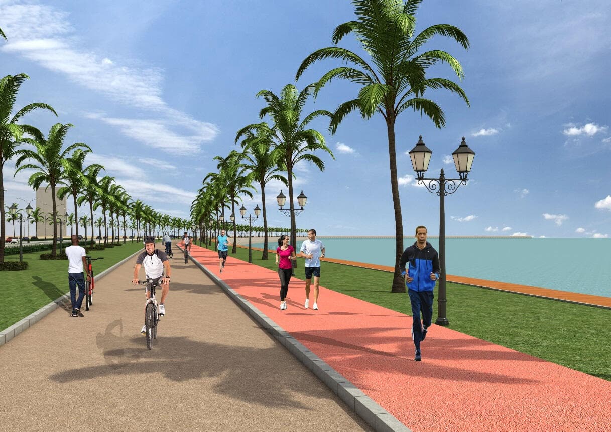 Proposal — the 3.0 m jogging track and the 5.0 m cycling track, which no motor vehicle can reach. Sea Wall and Road, Dolmen Mall to China Port, Clifton, Clifton, Karachi