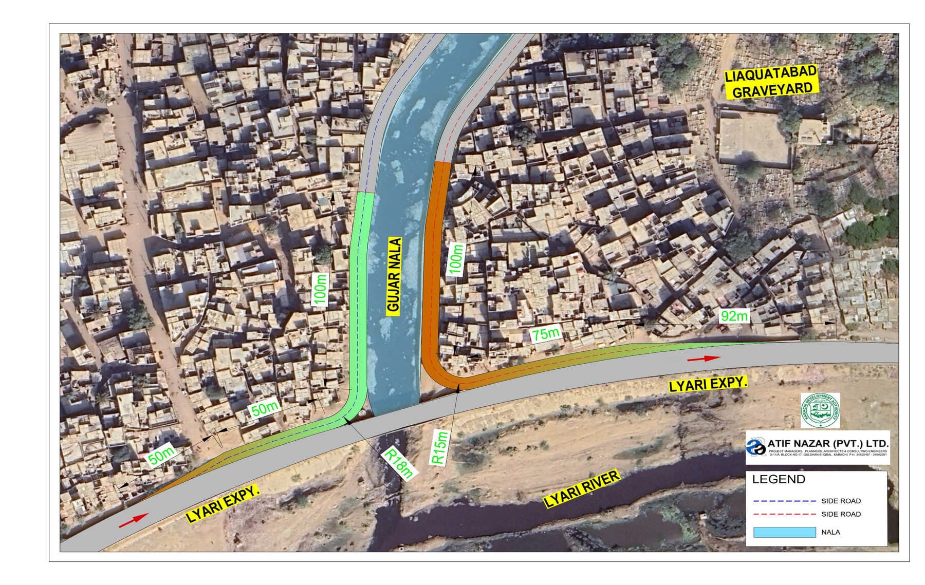 Proposal — the corridor side roads brought onto the Lyari Expressway. Gujjar Nala Corridor Connection to the Lyari Expressway, Gujjar Nala corridor, District Central, Karachi
