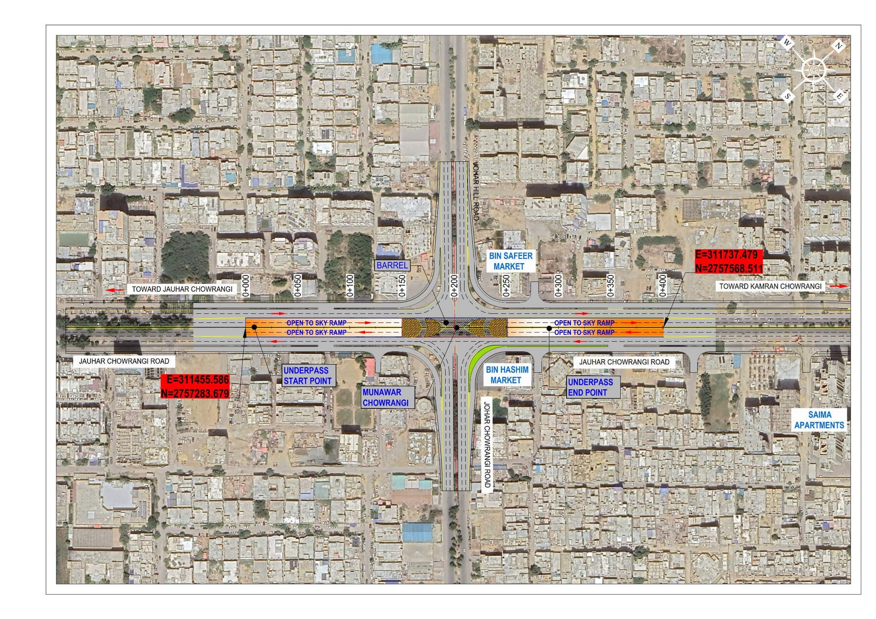 The barrel and ramps set out on Jauhar Chowrangi Road, between Johar Chowrangi and Kamran Chowrangi. Munawar Chowrangi Underpass, Gulistan-e-Johar, Gulistan-e-Johar, Karachi