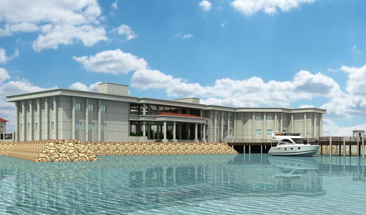 The sailing centre and floating jetty — architect's render PN Sailing Training Centre at PNS Rahbar, Manora, Manora, Karachi